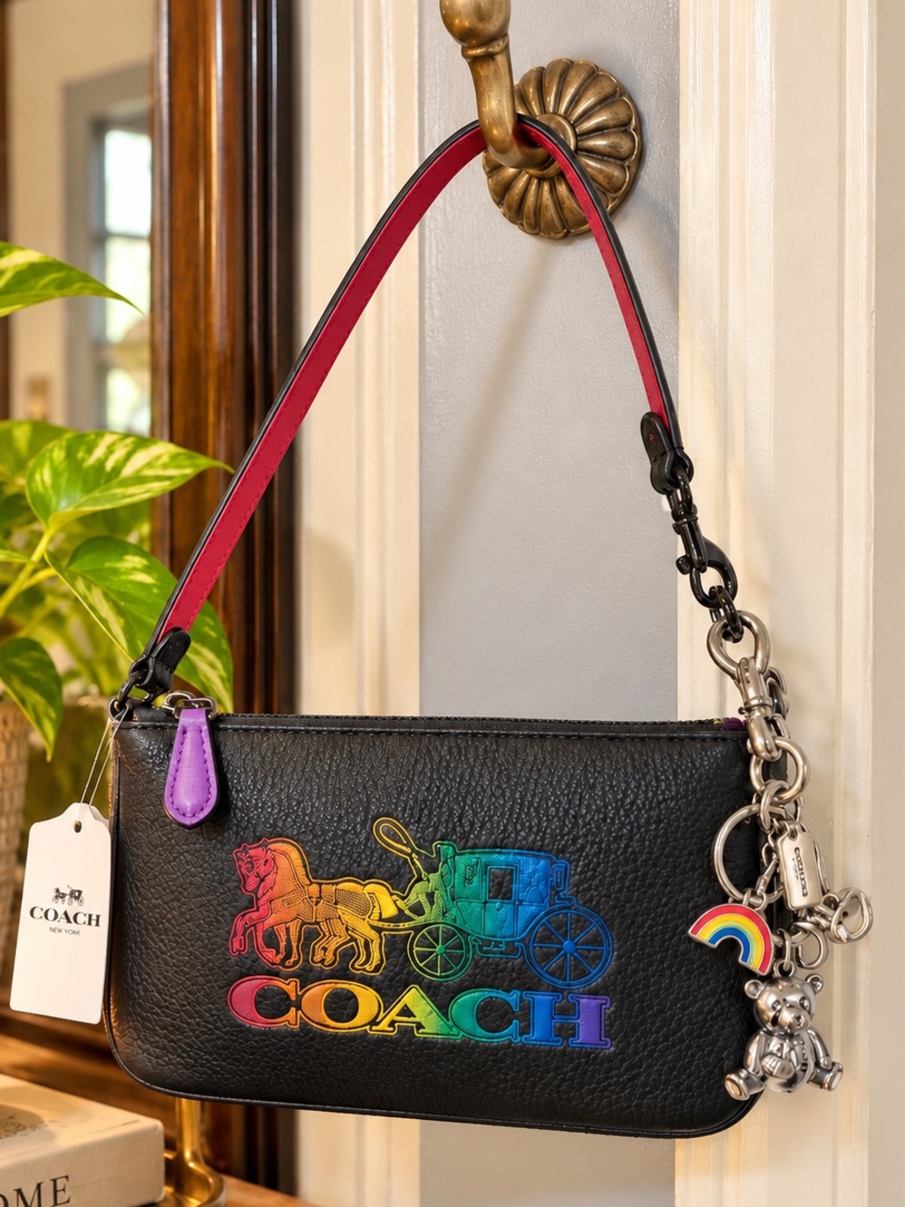 NWT COACH Nolita 19 Horse & Carriage Ombré/Rainbow Bag + Coach Charm 🌈🧸